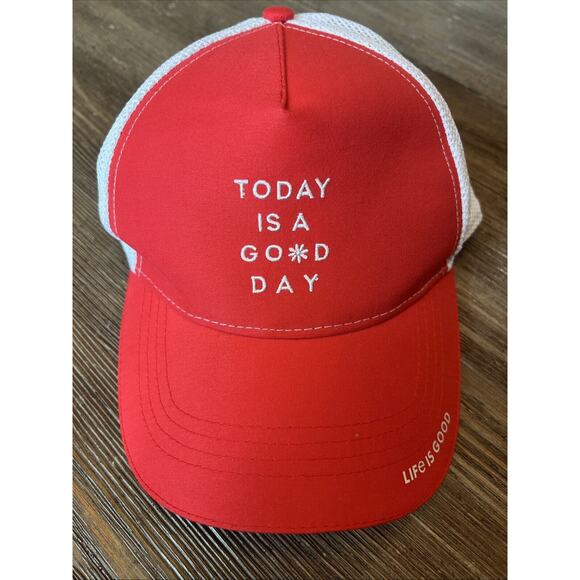 NEW RED LIFE IS GOOD EMBROIDERED COTTON BASEBALL TYPE HAT ADJUSTABLE BACK - Picture 1 of 5